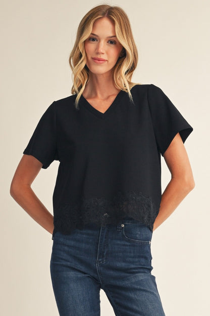 Lace Patch Hem Detail Solid Top