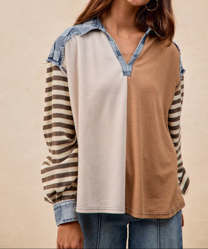 Mixed Pattern Long Sleeve Top