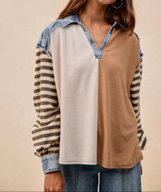 Mixed Pattern Long Sleeve Top