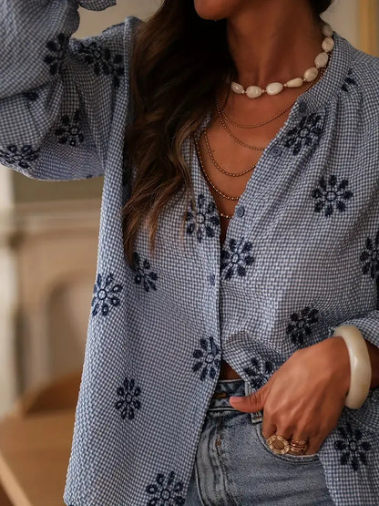 Casual Collar Striped Embroidered Shirt - Brazos Avenue Market 