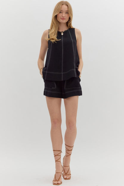 Sleeveless Top With Contrast Stitching - Brazos Avenue Market 