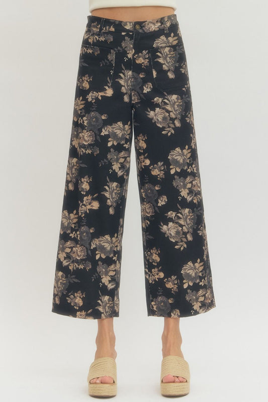 Floral Black Pants