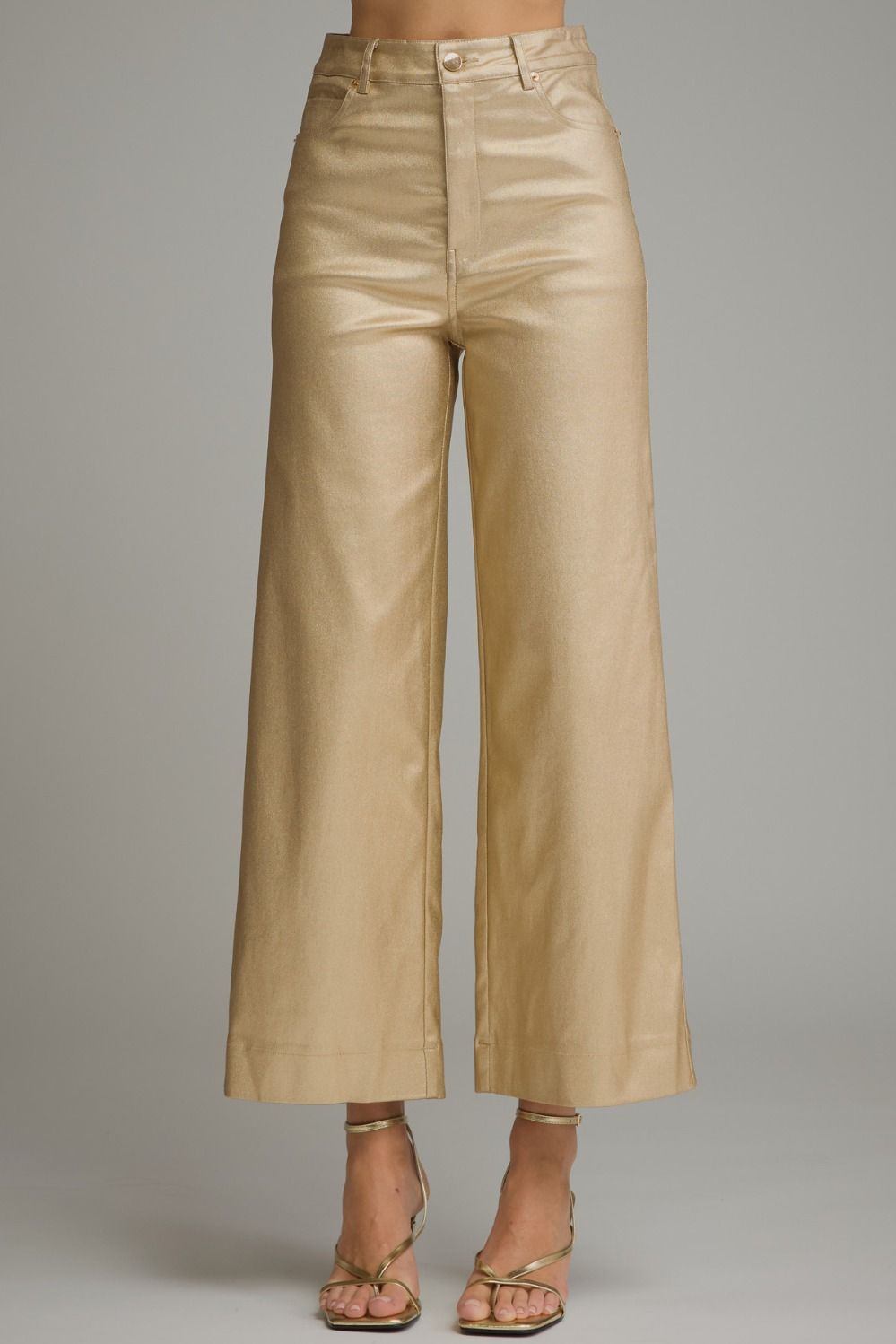 Gold Metallic Wide Leg Pants - Brazos Avenue Market 