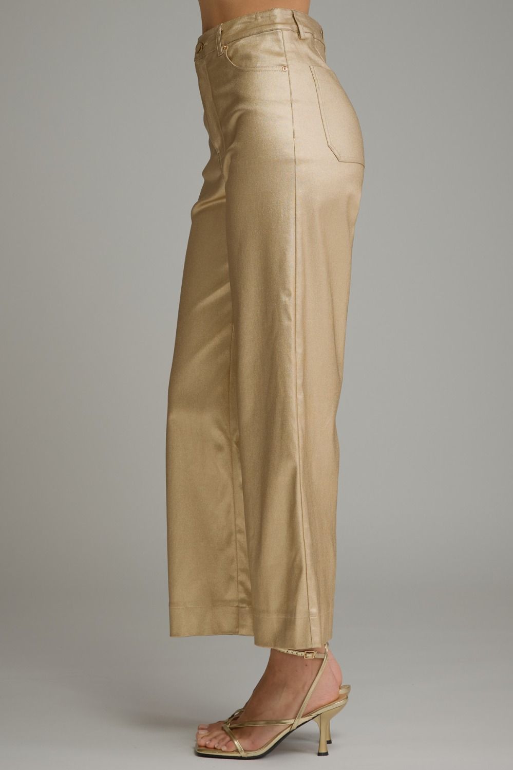 Gold Metallic Wide Leg Pants - Brazos Avenue Market 