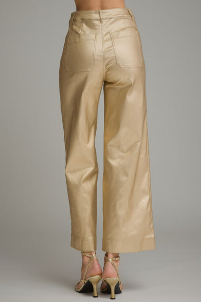 Gold Metallic Wide Leg Pants - Brazos Avenue Market 