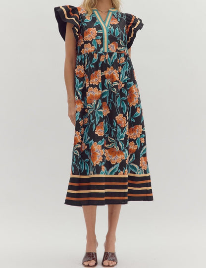 Floral Print Midi Dress - Brazos Avenue Market 