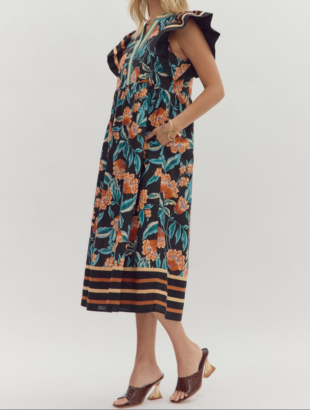 Floral Print Midi Dress - Brazos Avenue Market 
