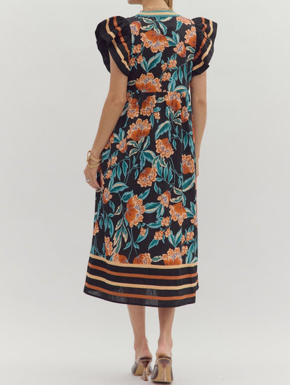 Floral Print Midi Dress - Brazos Avenue Market 