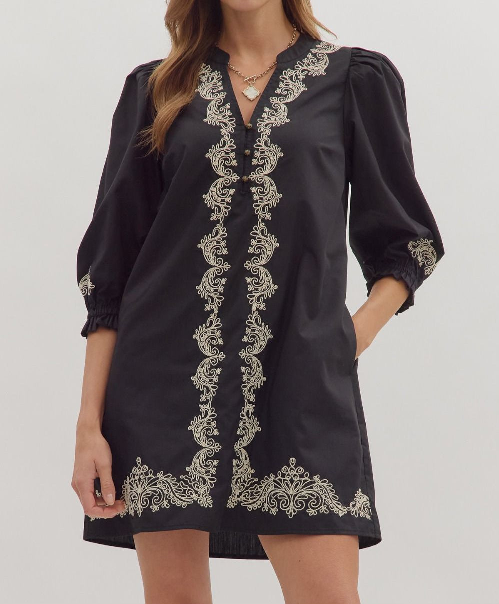 Nightfall Embroidered Dress - Brazos Avenue Market 