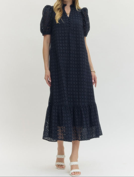 Midnight Magnolia Eyelet Dress - Brazos Avenue Market 