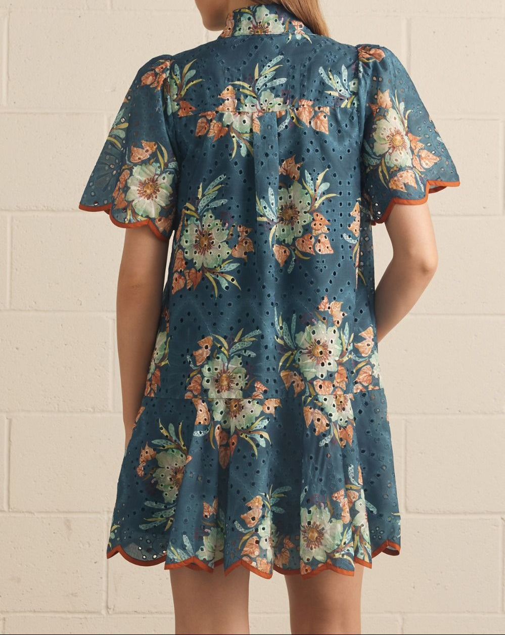 Teal Green Floral Eyelet Mini Dress