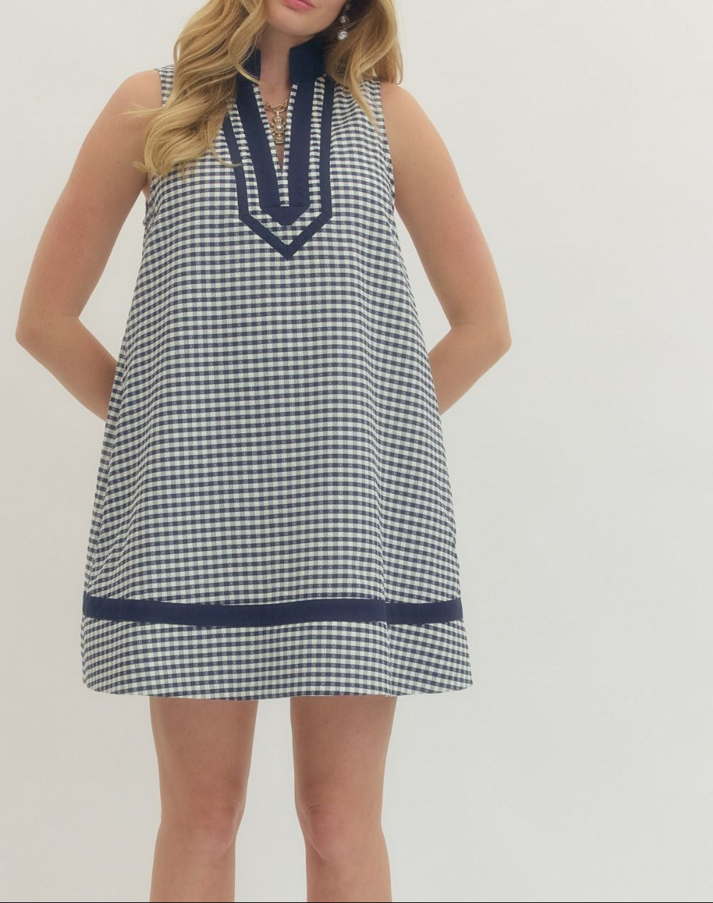Navy Gingham Mini Dress - Brazos Avenue Market 