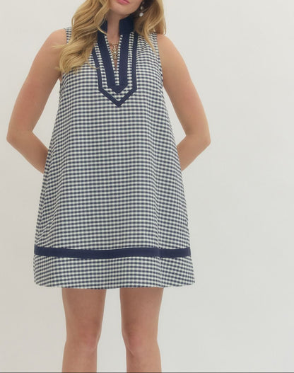 Navy Gingham Mini Dress - Brazos Avenue Market 