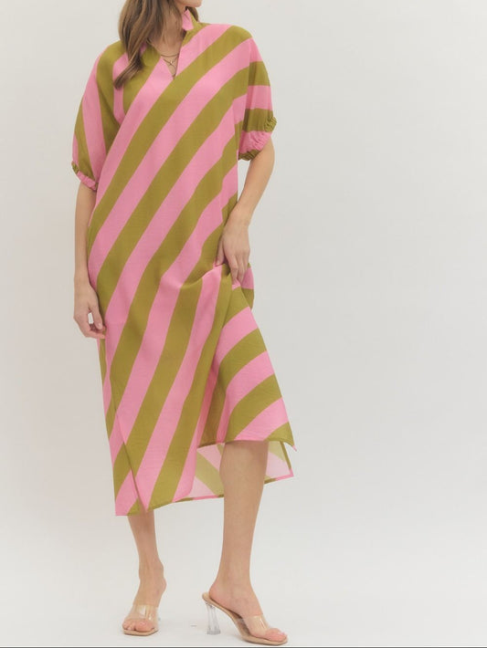 Pink Lemonade Stripe Midi Dress - Brazos Avenue Market 