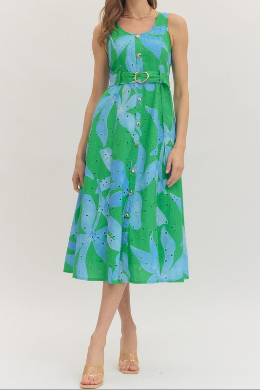 Botanical Print Sleeveless Midi Dress - Brazos Avenue Market 