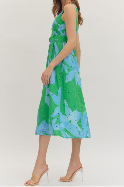 Botanical Print Sleeveless Midi Dress - Brazos Avenue Market 