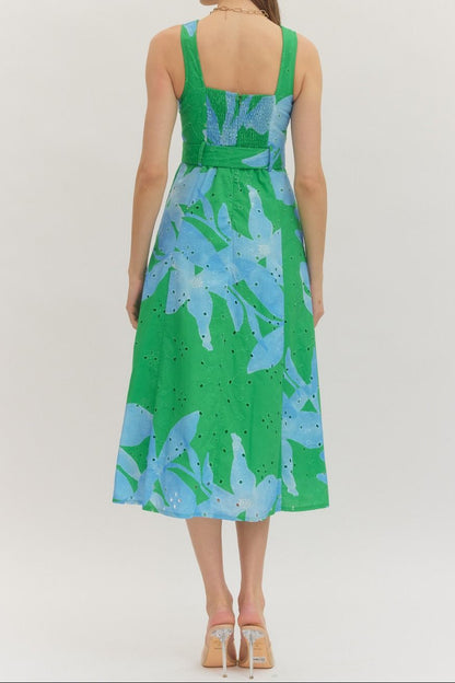 Botanical Print Sleeveless Midi Dress - Brazos Avenue Market 