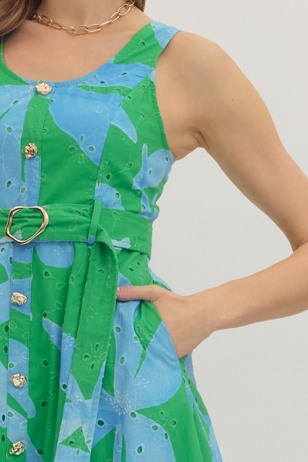 Botanical Print Sleeveless Midi Dress - Brazos Avenue Market 