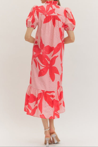Pink Botanical Print Midi Dress - Brazos Avenue Market 