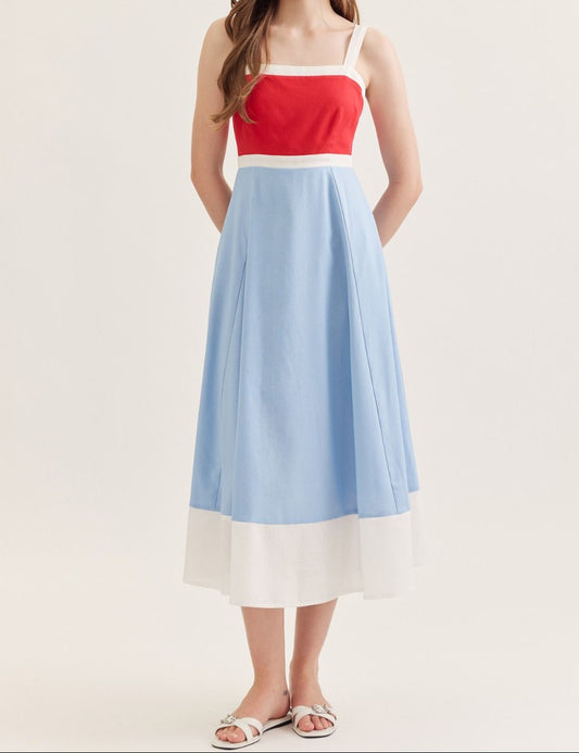 Red & Blue Sleeveless Midi Dress - Brazos Avenue Market 