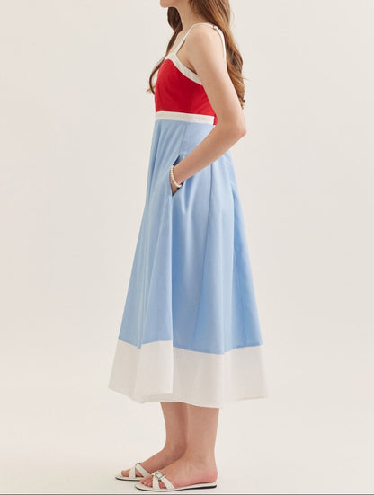 Red & Blue Sleeveless Midi Dress - Brazos Avenue Market 