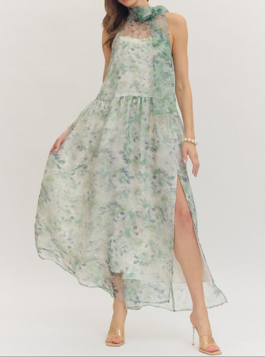 Sage Green Floral Midi Dress - Brazos Avenue Market 