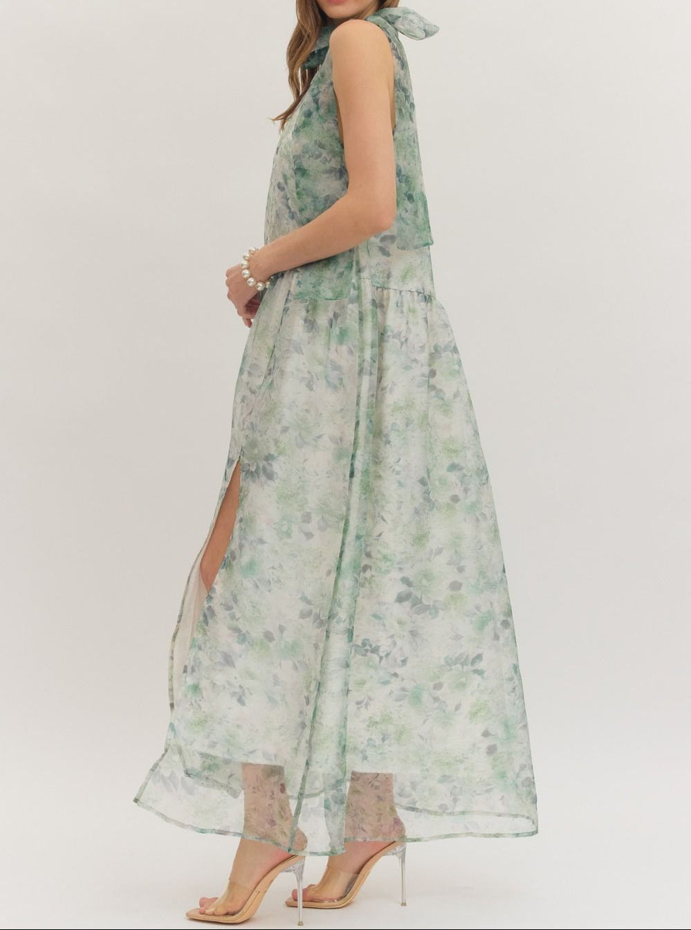 Sage Green Floral Midi Dress - Brazos Avenue Market 