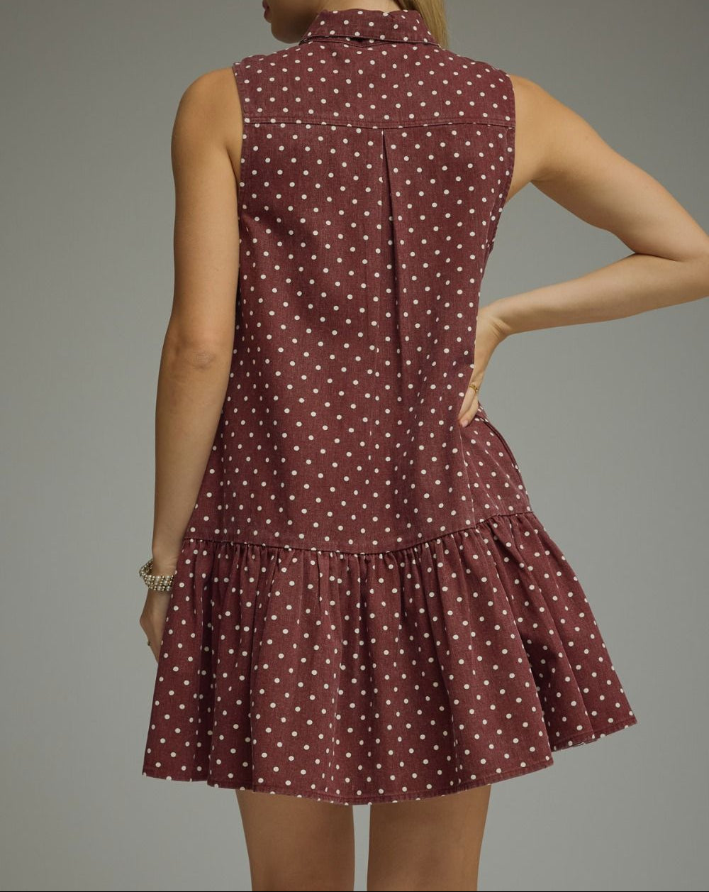 Burgundy Polka Dot Mini Dress