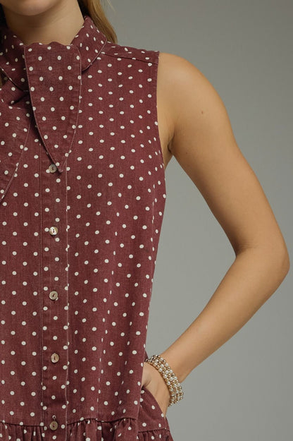 Burgundy Polka Dot Mini Dress