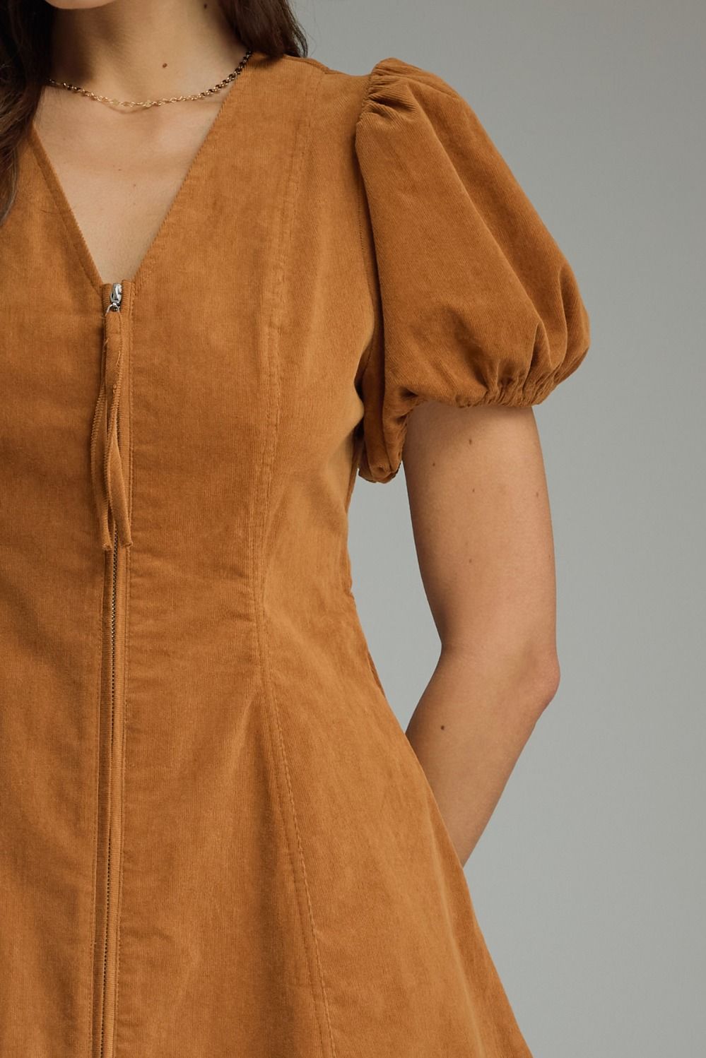 Camel Bubble Sleeve Mini Dress