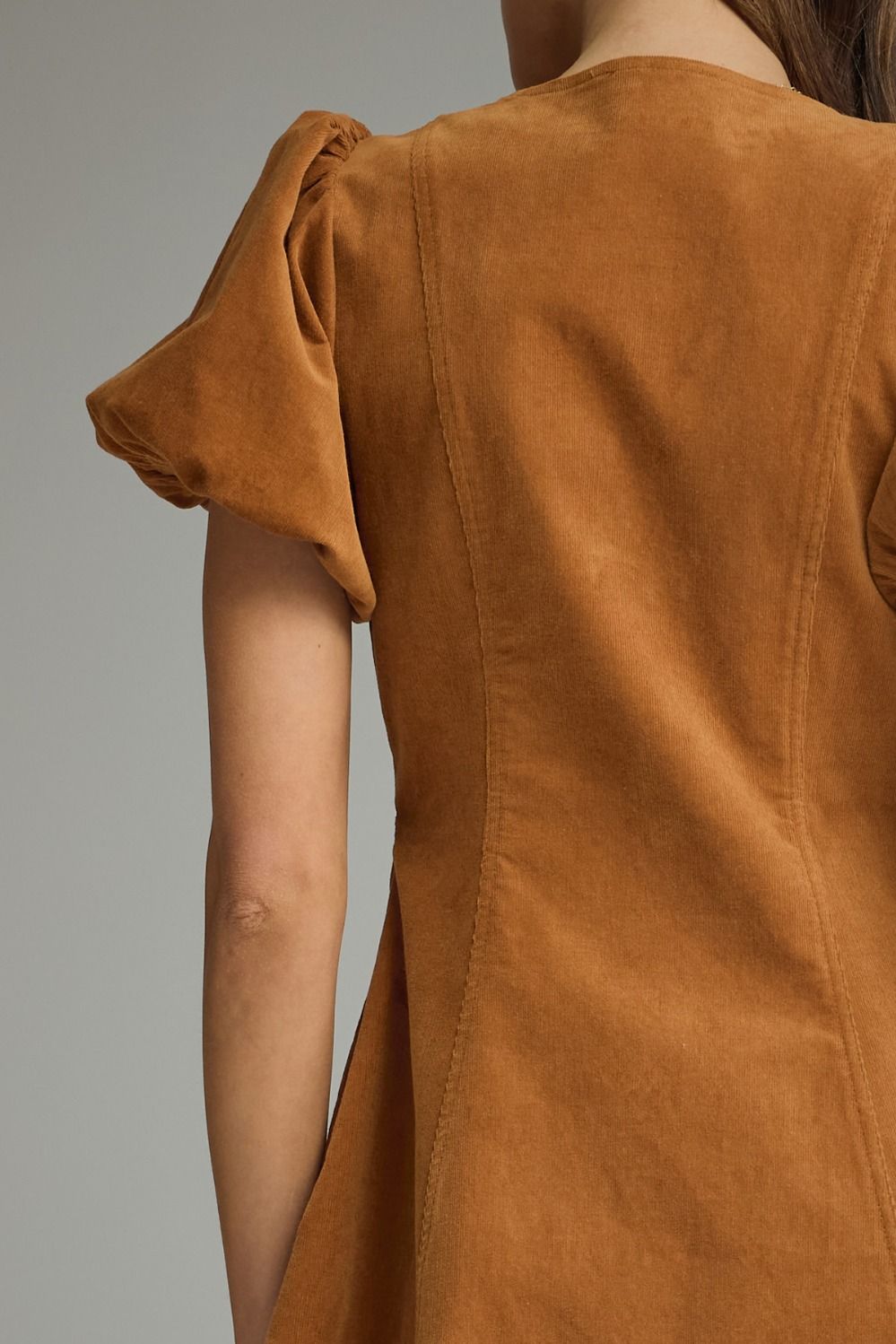 Camel Bubble Sleeve Mini Dress