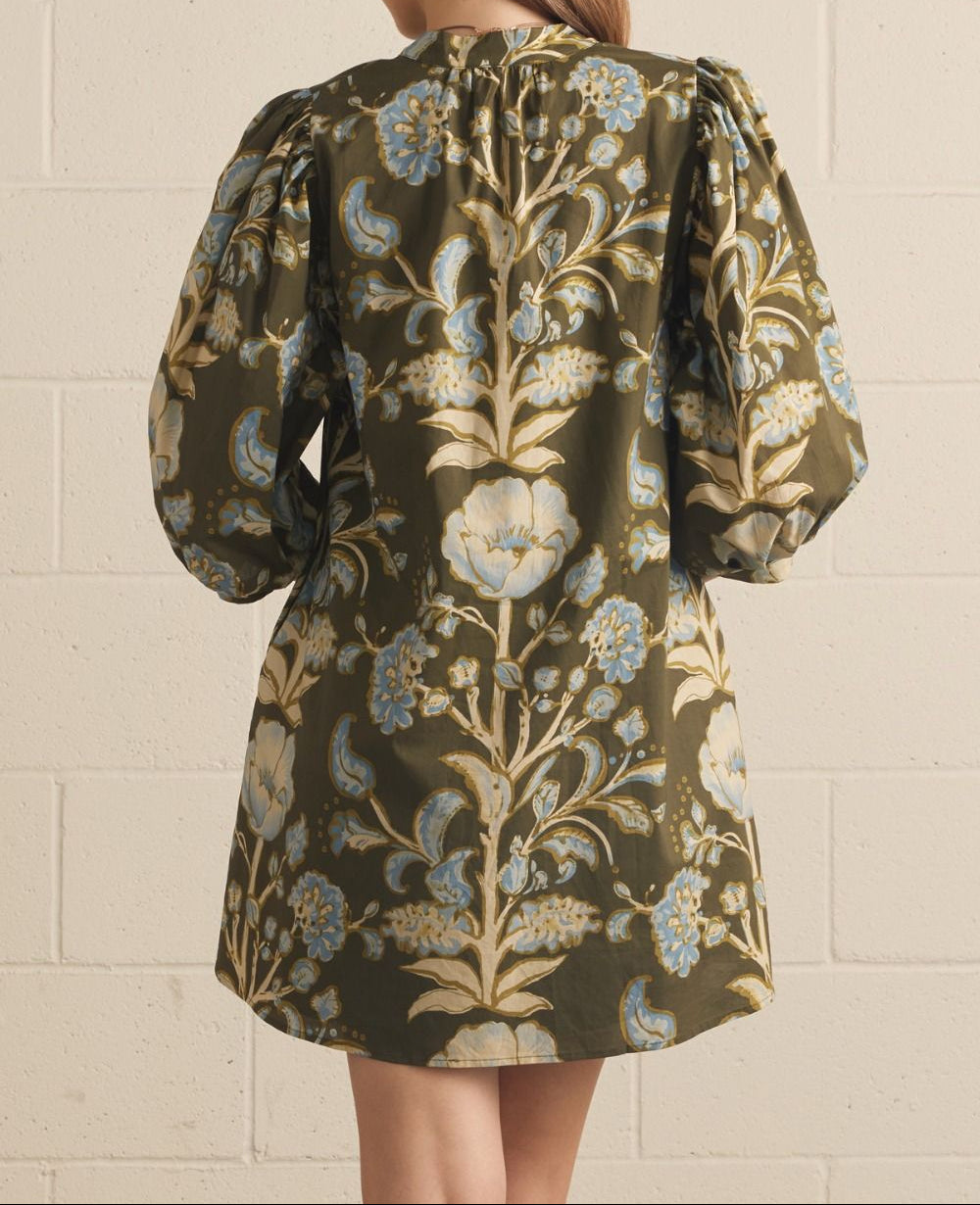 Olive Floral Print Mini Dress