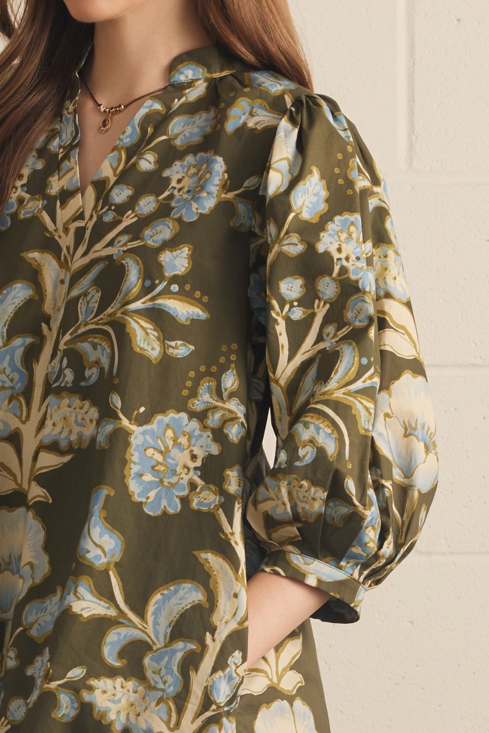 Olive Floral Print Mini Dress