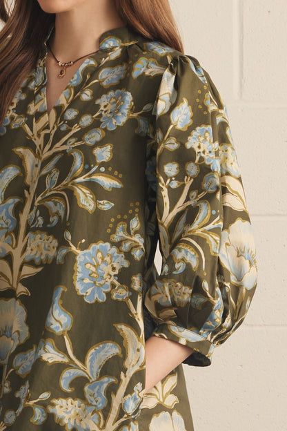 Olive Floral Print Mini Dress