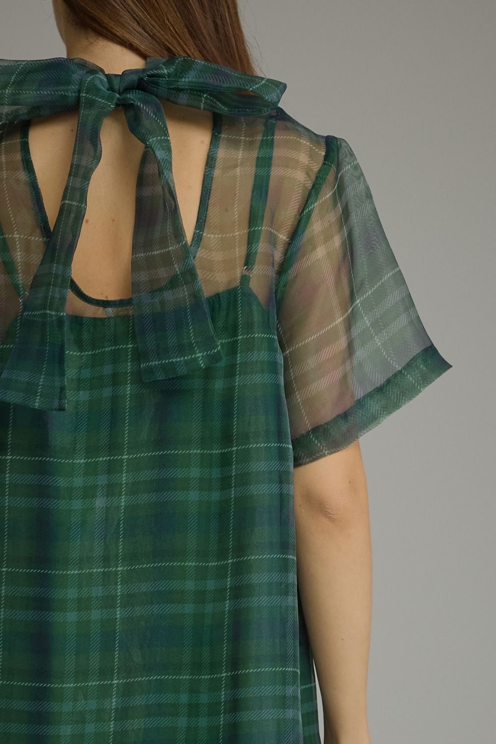 Plaid Short Sleeve Midi Dress