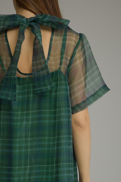 Plaid Short Sleeve Midi Dress