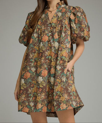 Fall Floral Print Mini Dress