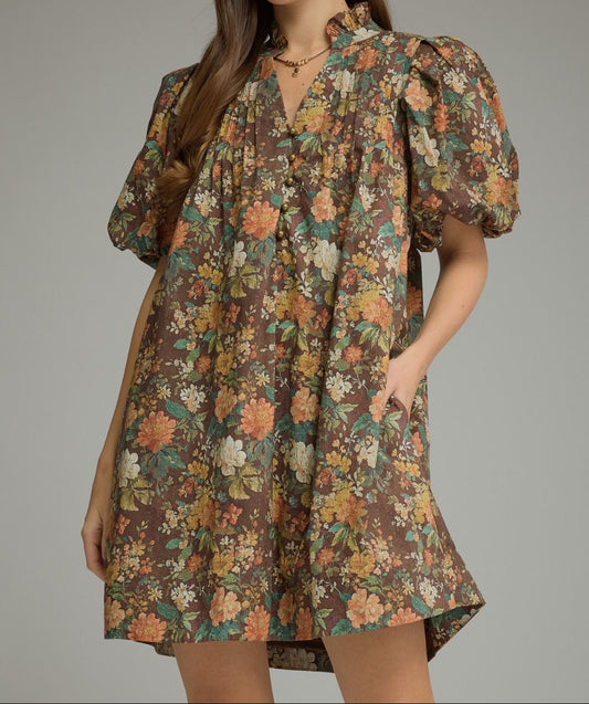 Fall Floral Print Mini Dress
