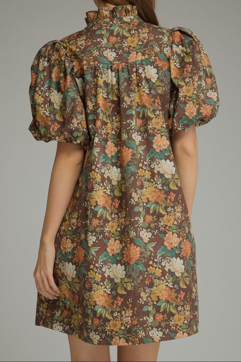 Fall Floral Print Mini Dress