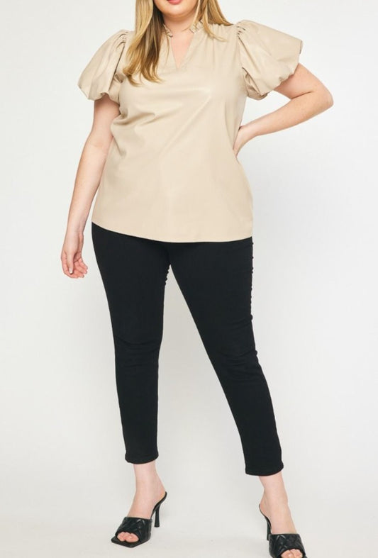 Faux Leather Top - Cream