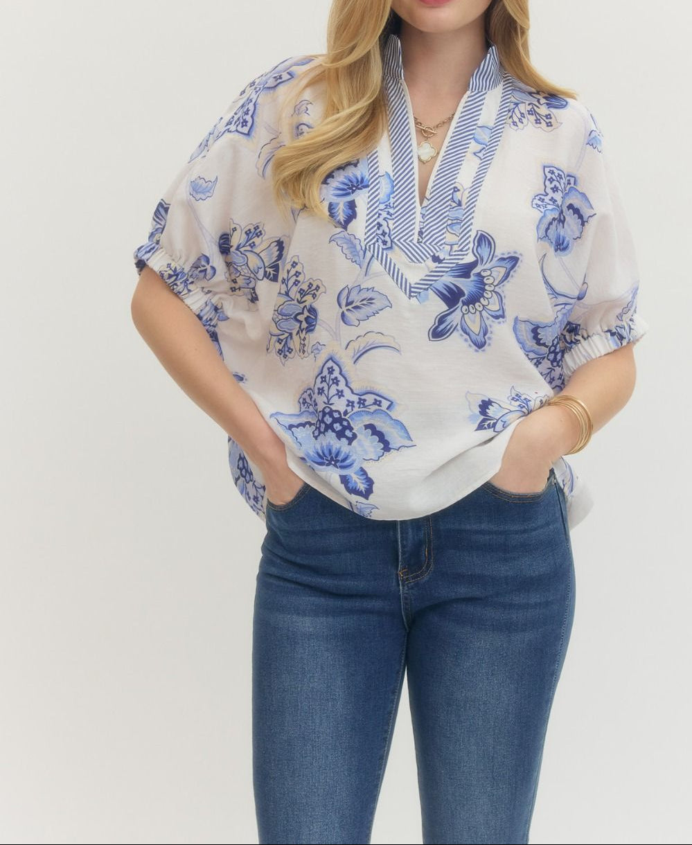 Easy Elegance Floral Blouse - Brazos Avenue Market 