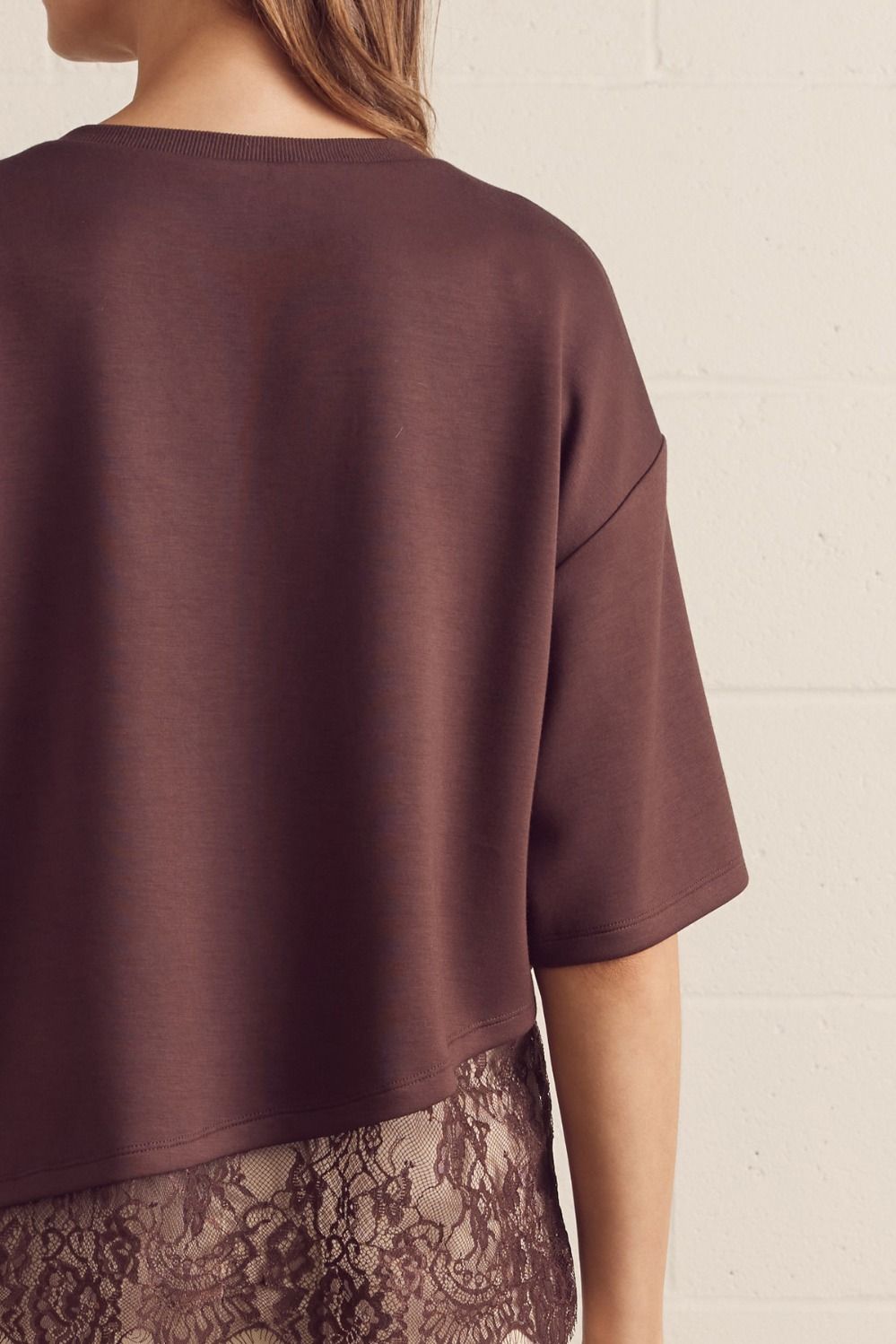 Brown Short Sleeve Top With Lace
