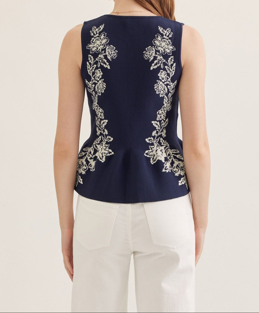 Navy Peplum Top - Brazos Avenue Market 