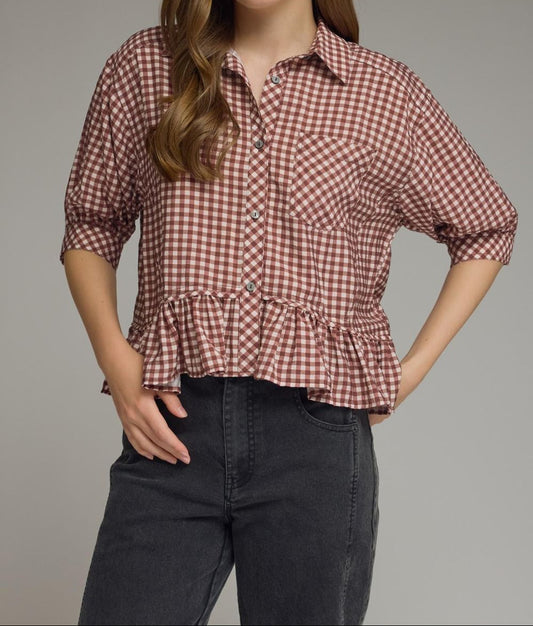 Gingham Collared Top