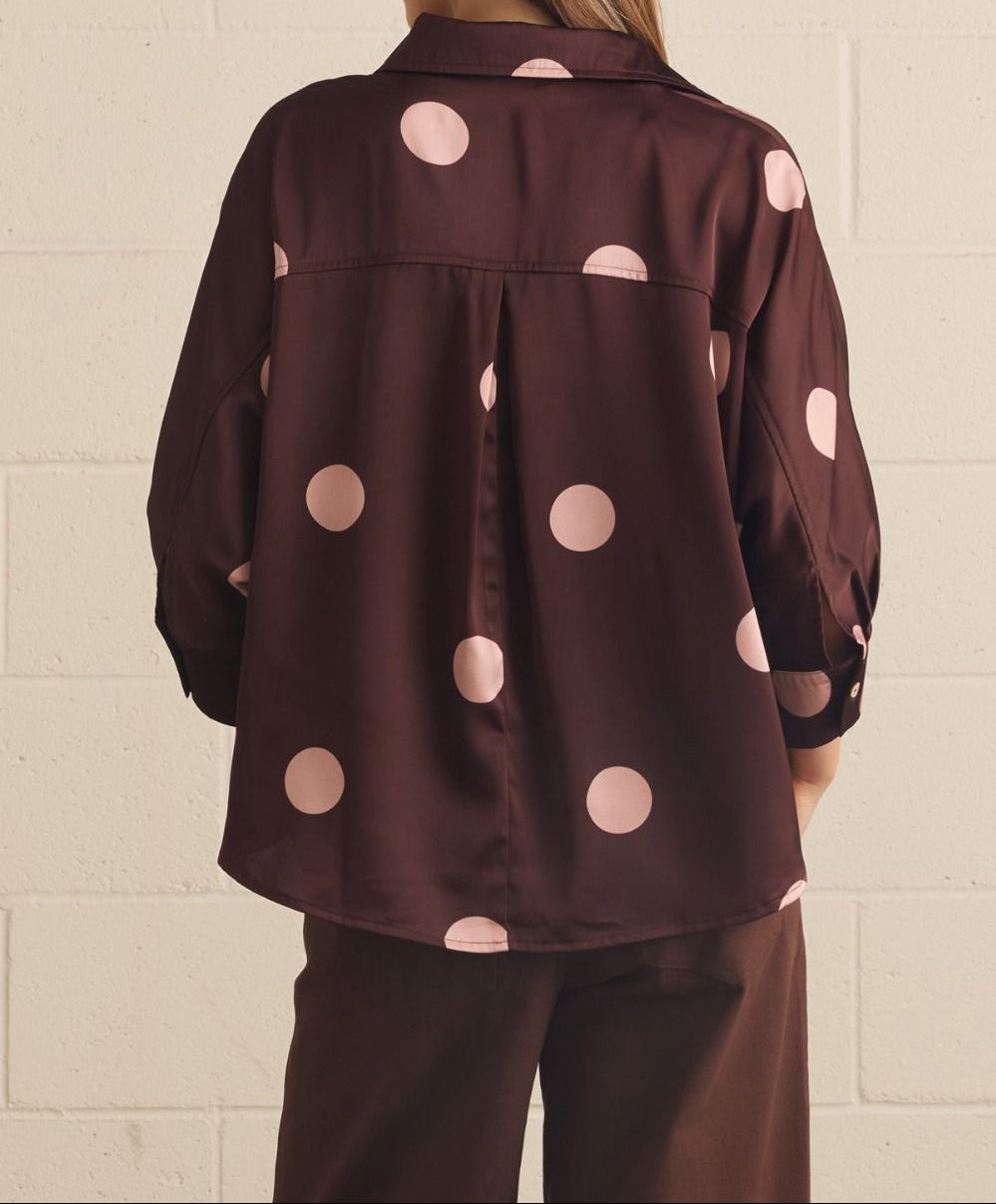 Burgundy Polka Dot Button Down Top