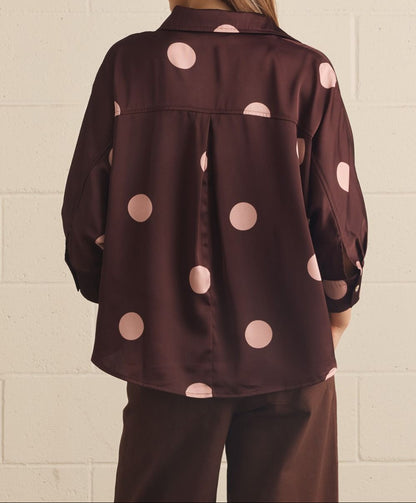 Burgundy Polka Dot Button Down Top