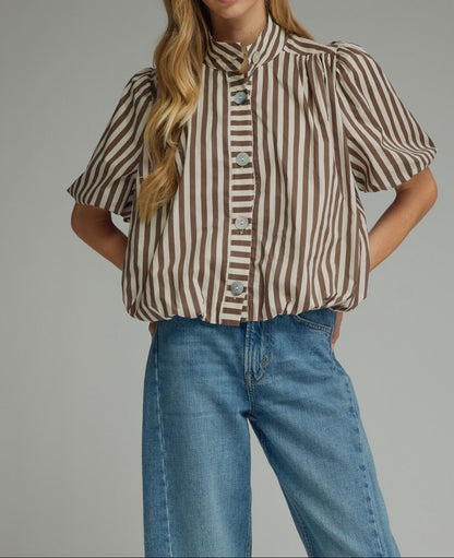Brown Stripe Short Sleeve Top