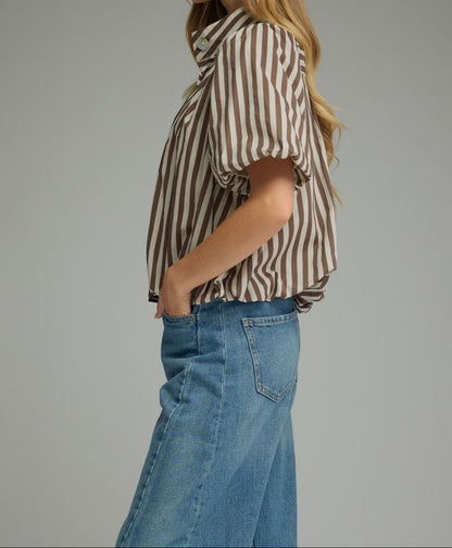 Brown Stripe Short Sleeve Top