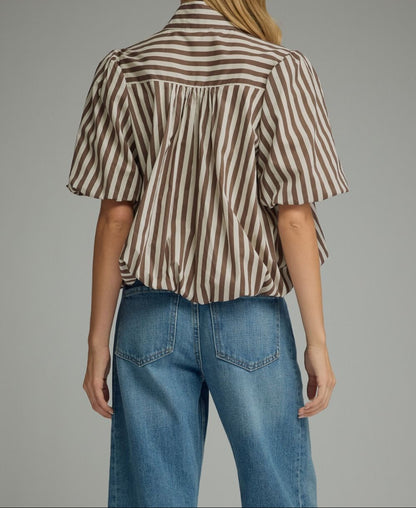 Brown Stripe Short Sleeve Top