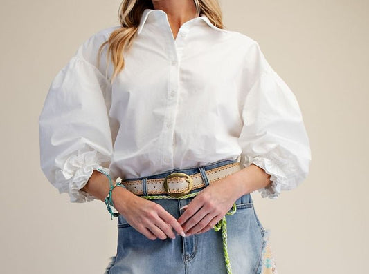 White 3/4 Sleeves Button Down